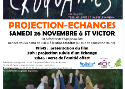 Projections-échanges gratuites du documentaire “Croquantes” samedi 26 novembre à St Victor