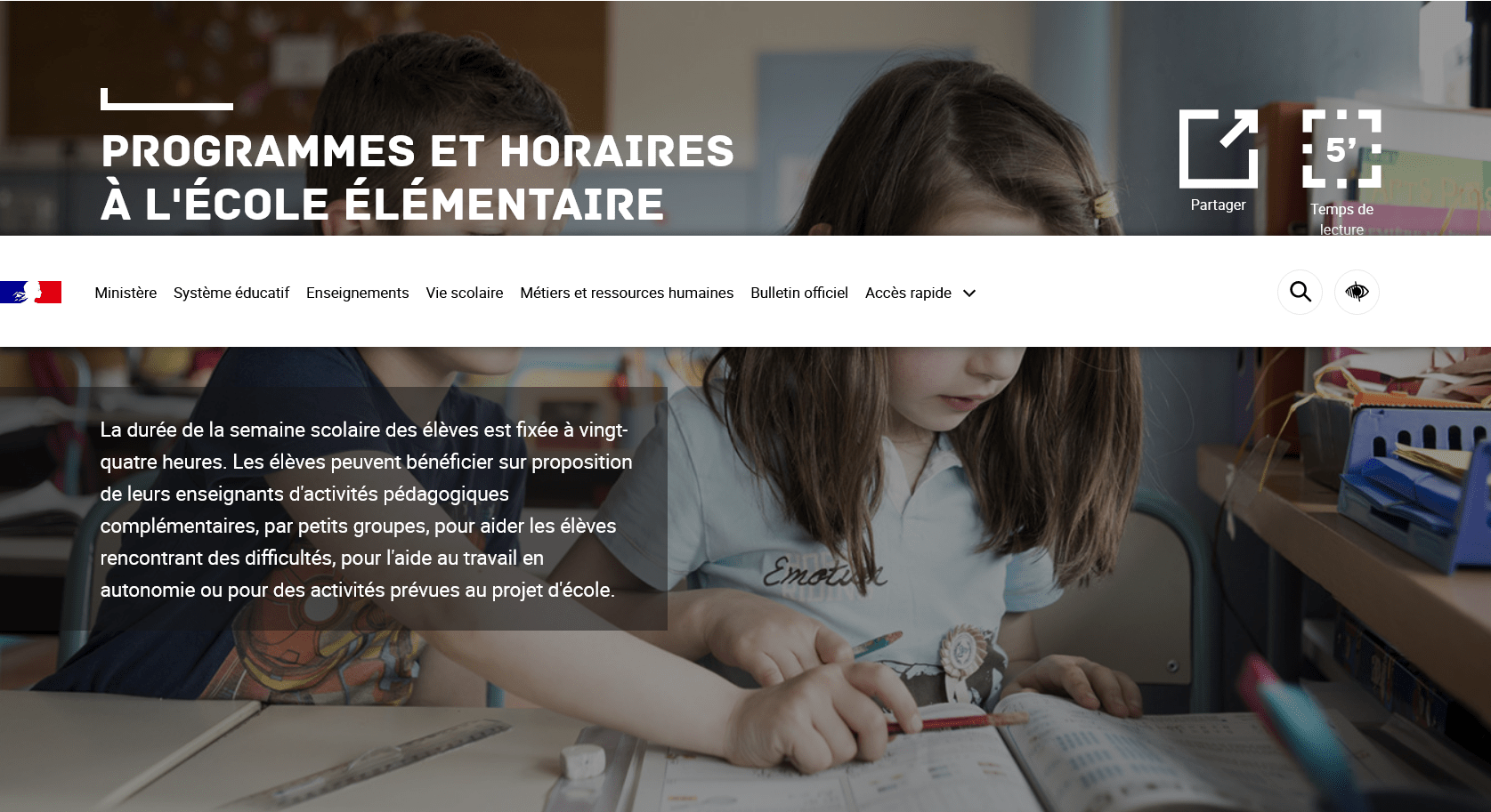 Programmes et horaires à l’école élémentaire