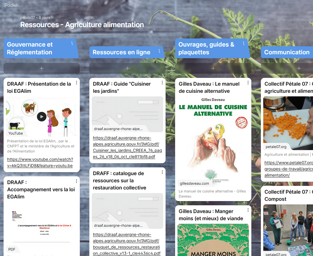 Padlet agriculture et alimentation