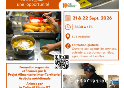 Formation gratuite | Cuisine durable, qualité du temps de repas & gestion de l’eau en restauration collective. La loi EGAlim: une opportunité – 21 & 22 sept en sud Ardèche